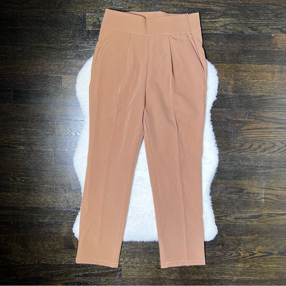Tan High Rise Straight Leg Trouser Pants - Picture 1 of 8
